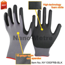 NMSAFETY 15 gauge grey nylon and spandex liner coated black high-technology foam nitrile cheap work gloves